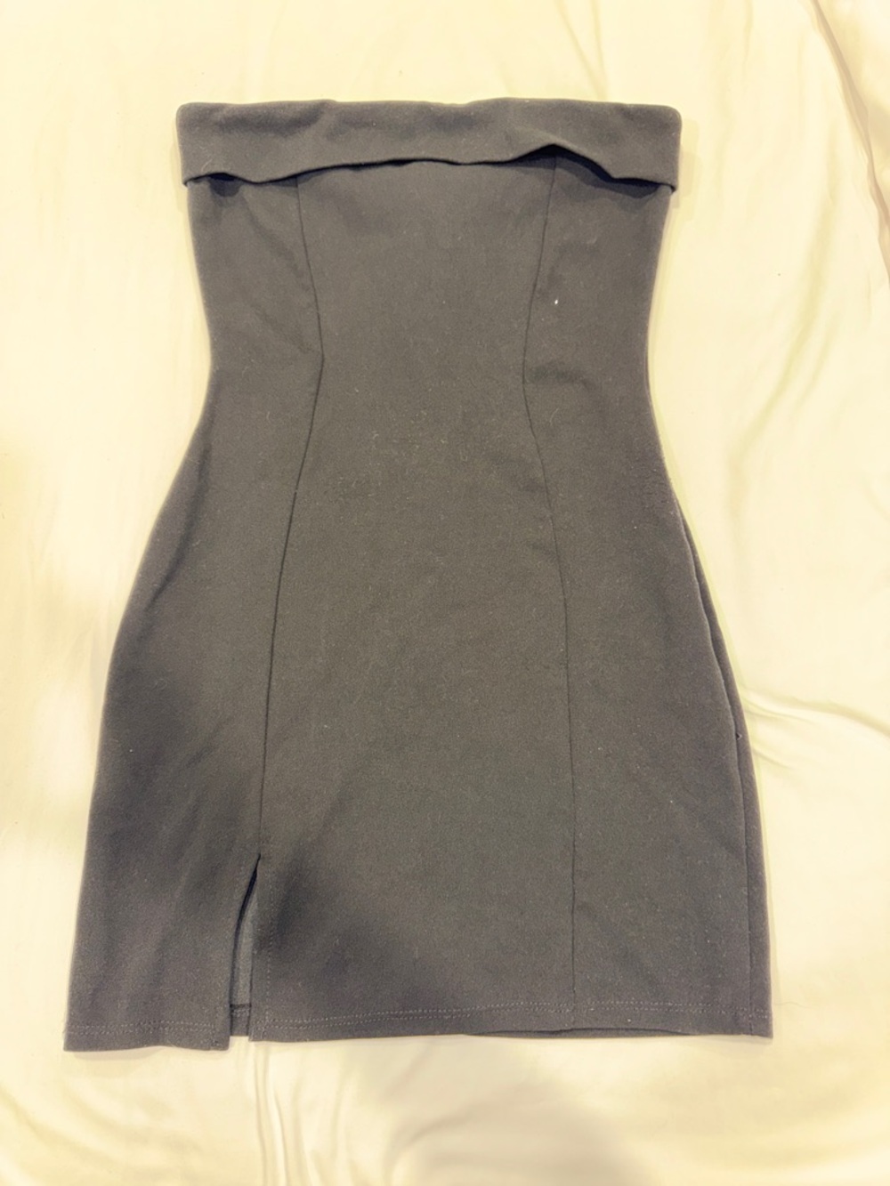 Fashion Nova Strapless Fold-Over Bodycon Dress in Charcoal